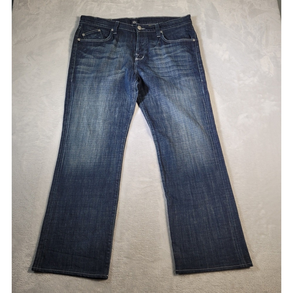 Rock & Republic Jeans Mens 39x31 Blue Straight Leg Dark Wash Whiskered Denim